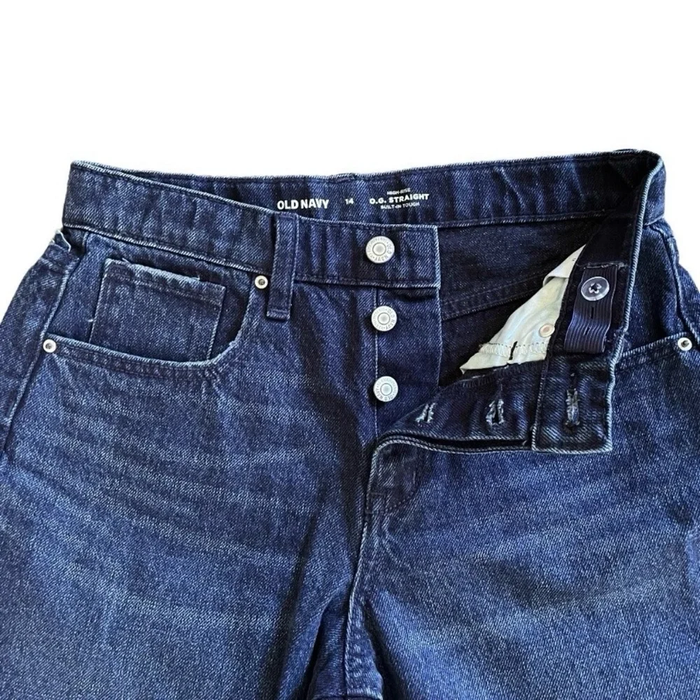 Old Navy Girls 14 OG Straight Jeans High Rise Dark Blue Adjustable Waist